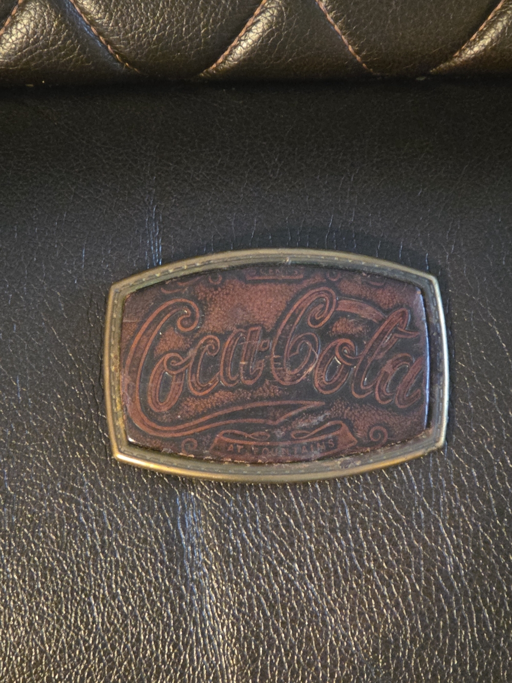 Coca Cola Brown Leather and Brass Logo Belt Buckle